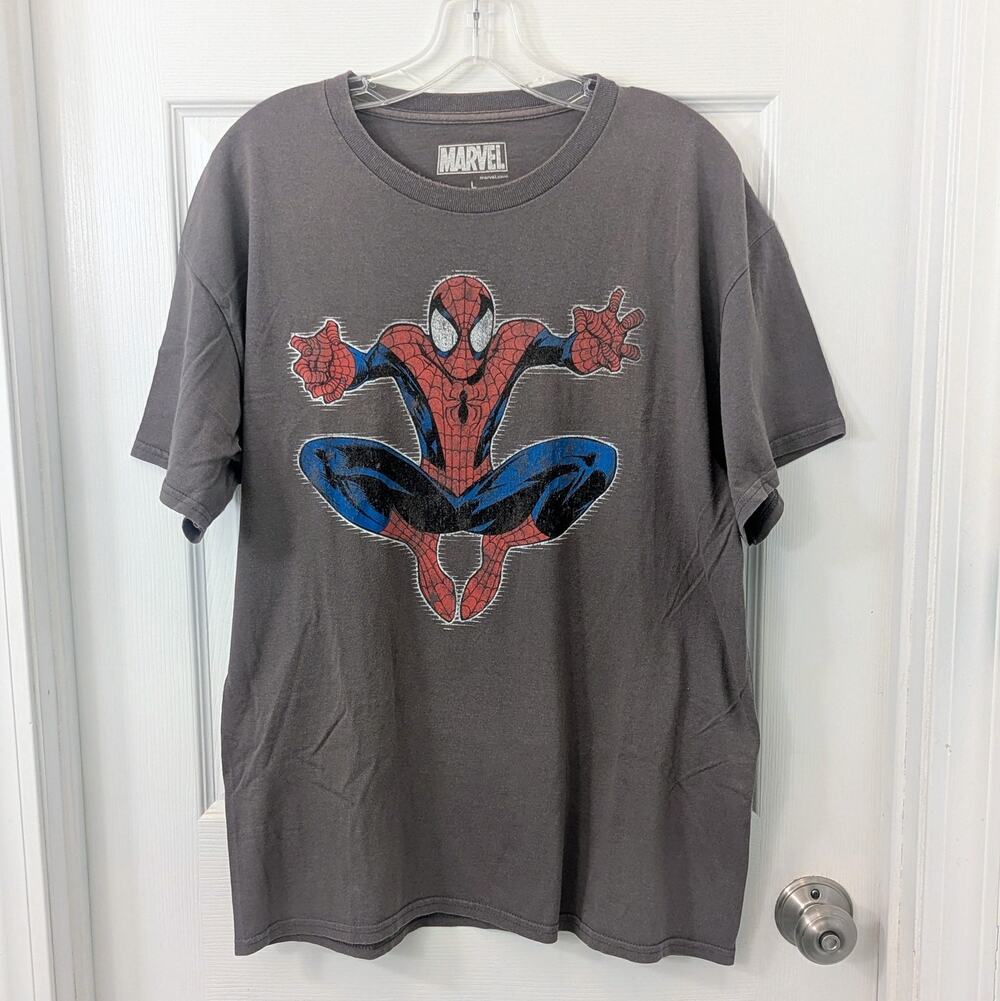 Marvel Spider-Man Mad Engine Graphic T Shirt Mens L Gray Distressed Y2K